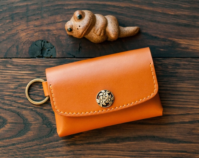 Veg Tan Leather Keychain Wallet, Mini Card Holder