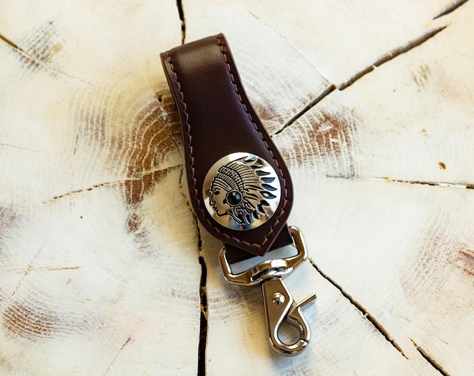 Veg Tan Leather Belt Key Holder: Full Grain Key Fob