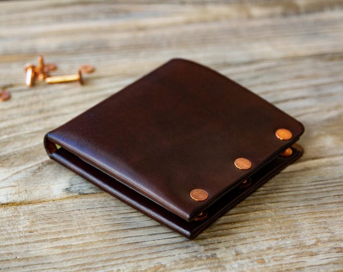 Minimalist Full Grain Leather Wallet with Copper Rivet