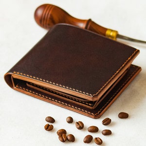 Cartera de cuero para hombre / Cartera de cuero con monedero / Cartera de cuero con tarjetero / Cartera de cuero curtido vegetal marrón