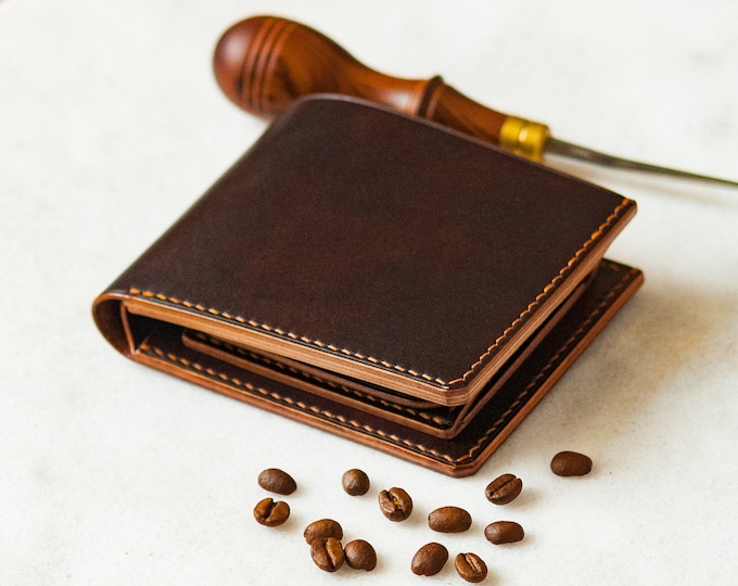 Handmade Brown Leather Wallet with Wide Opening Coin Pocket