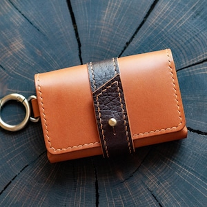 Veg Tan Leather Keychain Wallet: Handmade Small Card Holder