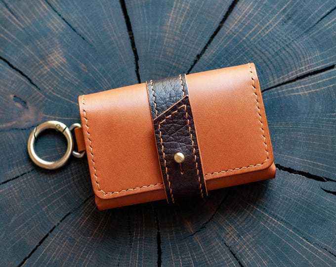 Veg Tan Leather Keychain Wallet: Handcrafted Small Card Holder