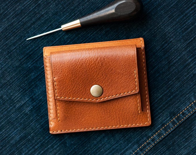 Handcrafted Non-folding Brown Leather Wallet with Coin Pocket