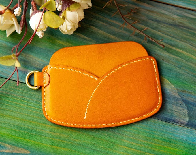Leather Keychain Wallet: Slim Card Holder, Key Ring Option, Various Colors