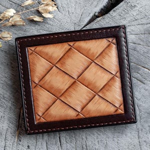 Minimalistische leren portemonnee kaarthouder | Vegetarische gelooide leren portemonnee met snijwerk | Compacte en slanke volnerf leren kaarthouder