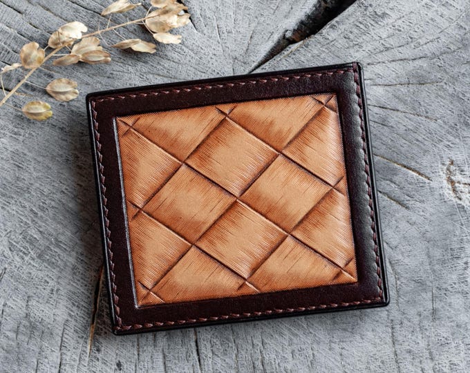 Hand Carved Leather Card Wallet: Slim Non-folding Minimalist Design