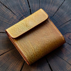 Cartera de cuero con bolsillo para monedas / Cartera de cuero de grano completo elástico suave con tarjetero / Cartera de cuero curtido vegetal de alta calidad color oliva