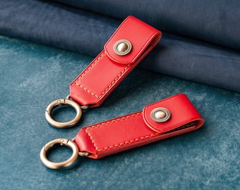 Red leather keychain, keychain wallet, leather key ring, unique key chain