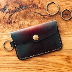 Cartera con llavero de cuero / Cartera pequeña con tarjetero / Cartera delgada de cuero de grano completo / Mini billetera con llavero / Cartera minimalista con llavero