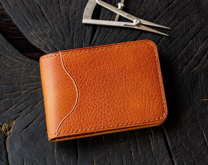 Full Grain Leather Bifold Wallet Card Holder with Magnetic Closure