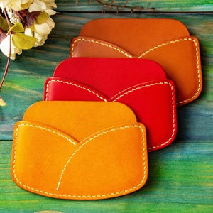 Cartera de cuero fino para tarjetas / Cartera con llavero de cuero genuino de grano completo / Cartera con llavero minimalista de curtido vegetal
