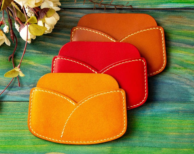 Full Grain Leather Card Wallet: Slim Design, Various Colors