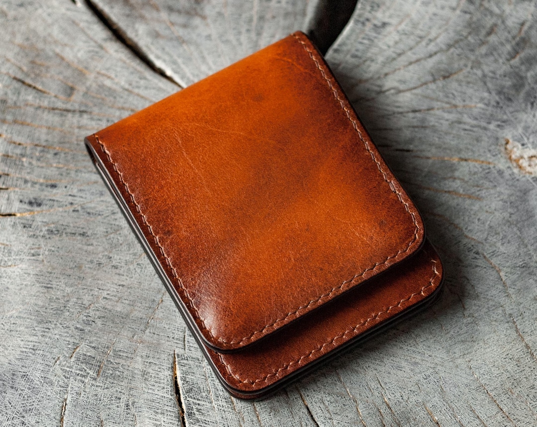 Handmade Full Grain Leather Wallet; Veg Tanned Card Holder With Brass ...