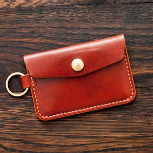Cartera de cuero personalizada con llavero / Cartera delgada de cuero / Cartera pequeña con tarjetero / Cartera de cuero con llavero / Cartera minimalista con llavero