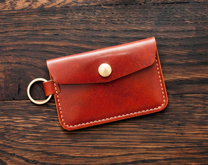 Personalized Leather Keychain Wallet, Slim Card Holder