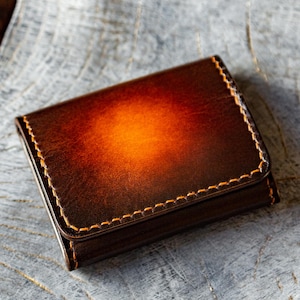 Monedero pequeño de cuero / Monedero de cuero italiano auténtico / Monedero de cuero curtido vegetal / Monedero de cuero de grano completo