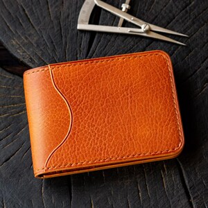 Eenvoudige dubbelgevouwen volnerf lederen portemonnee | Compacte vegan gelooide leren portemonnee | Kleine elegante leren portemonnee kaarthouder