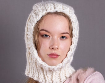 Balaclava made of thick wool. White color