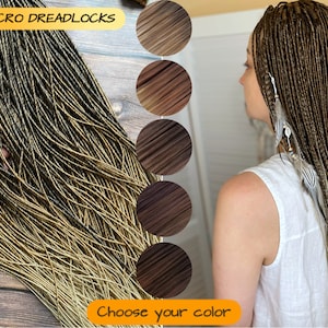 Dark brown to light brown to blonde double ended thin smooth long synthetic micro dreadlocks, DE dreads extensions, 20-22 inches