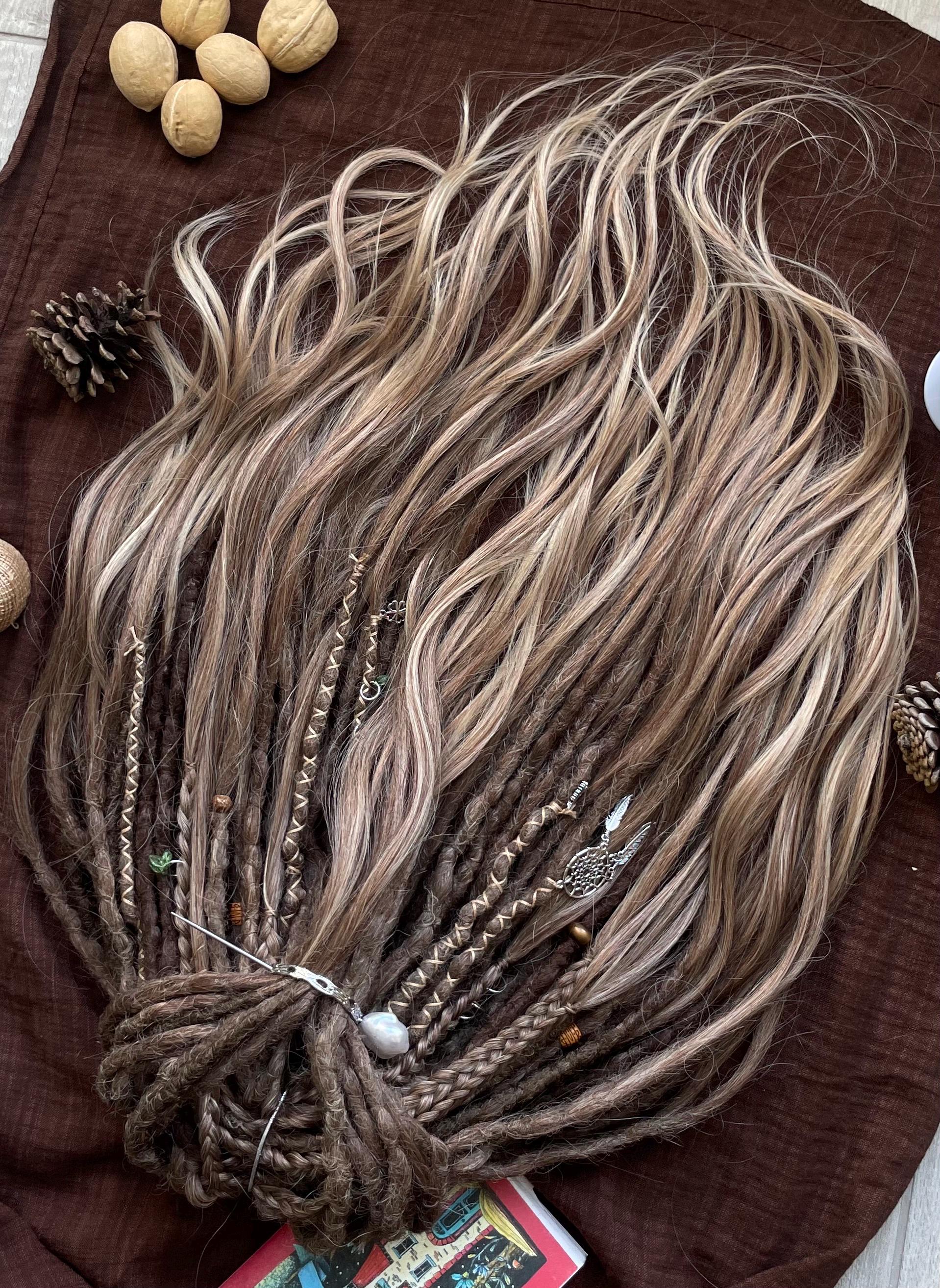 Synthetic dreadlocks brushable curls "natural" DE double end with decorations 18-20 inches