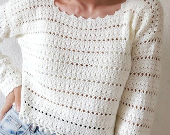 Patrón de top de crochet en PDF, suéter de verano, jersey de malla de crochet fácil, 2 maneras de usarlo