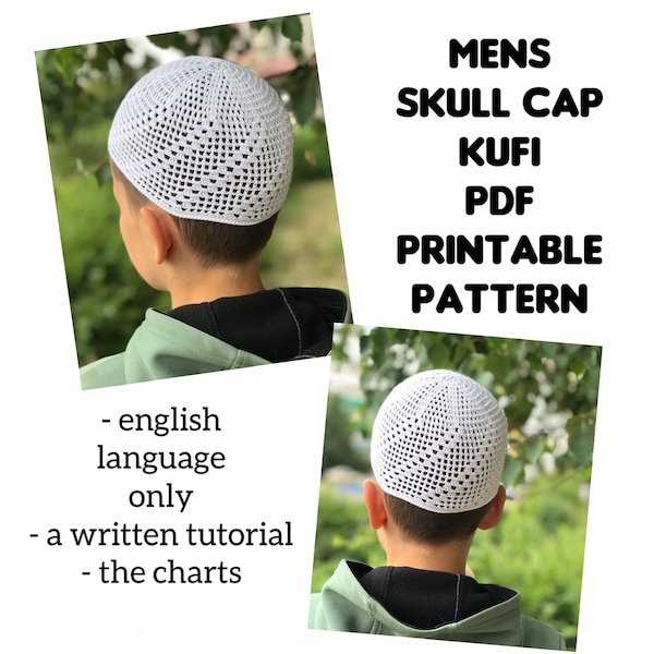 Crochet skull cap kufi for guys pdf pattern