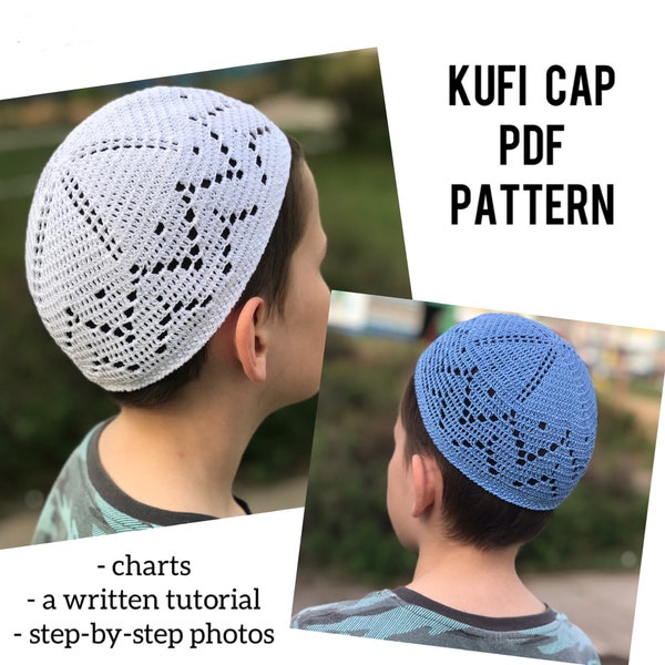 DIY crochet skull cap kufi for adults PDF pattern