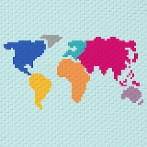 World Map Crochet Pattern C2C Digital Download PDF Counted For Crocheting Blanket