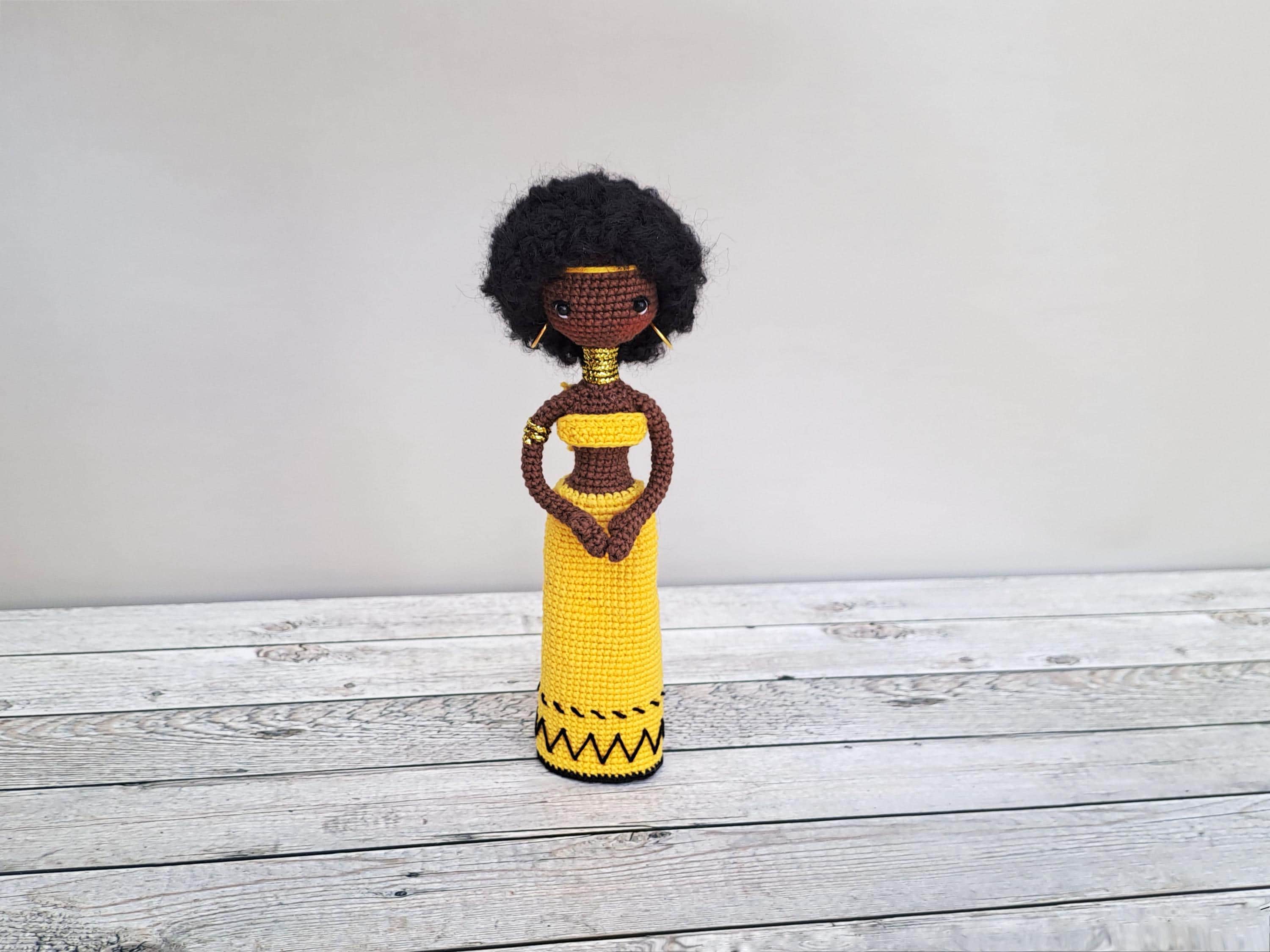 Pattern Crochet African Doll, Tutorial African Doll in Yellow, Pattern ...