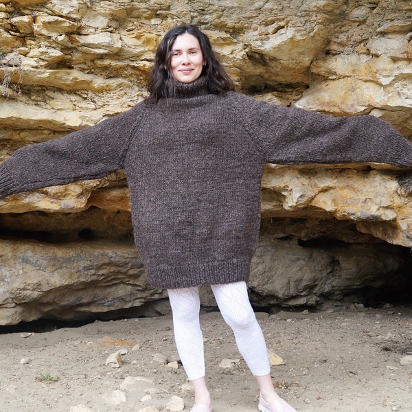 Pull en laine UNISEXE, tricoté à la main à partir de 100 % pure laine, épais et lourd, pull en laine épaisse surdimensionné