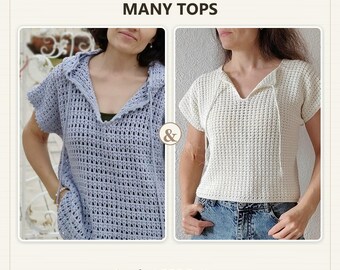 Crochet top pattern, hoodie blouse  pattern