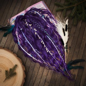 Synthetic Dreadlocks, curly and textured dreads, purple ombre wave hair, de dreads, bohemian set of textured d.e. dreadlocks, 20-22 inches