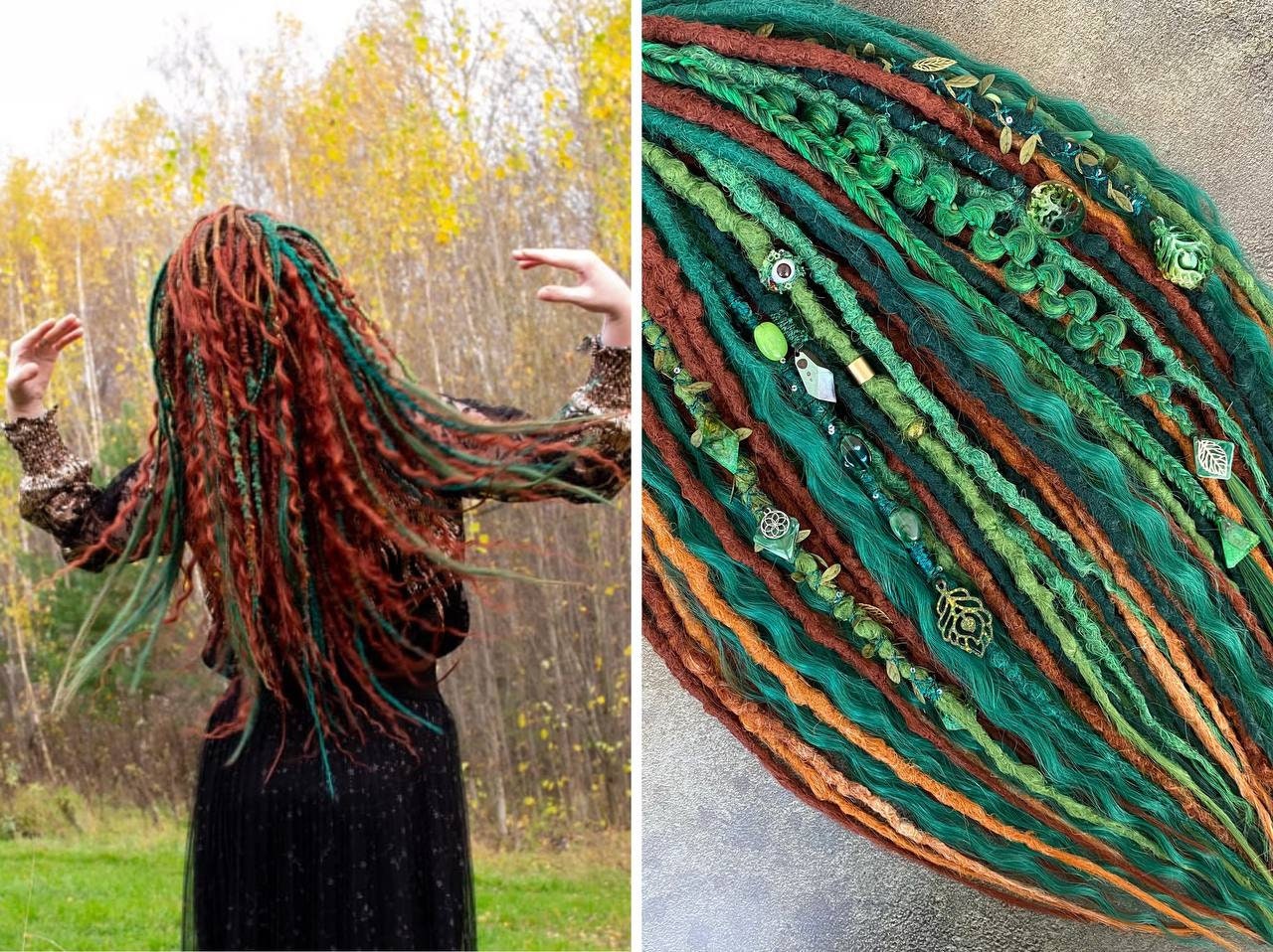 Copper Red Green Synthetic Textured DE or Se Dreadlocks Full  display picture 1