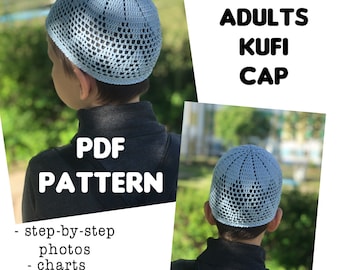 Unisex cotton crochet skull cap kufi for adults PDF pattern