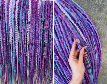 Pink blue purple synthetic textured De or SE dreadlocks full set, bohemian ombre DE SE crochet dreads, 20-22 inch hippie dreadlock extension