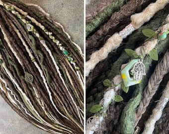 Swamp green brown blonde synthetic textured DE or Se dreadlocks full set, bohemian ombre DE SE crochet dreads, 20-22 in dreadlock extension
