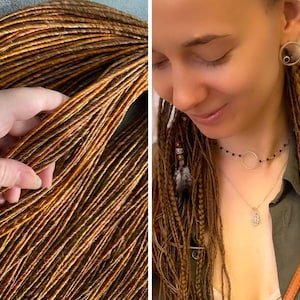 Cobre gengibre laranja dupla ponta fina lisa longa sintético micro dreadlocks, extensões de dreads DE, 20-22 polegadas micro locs parecem cabelo