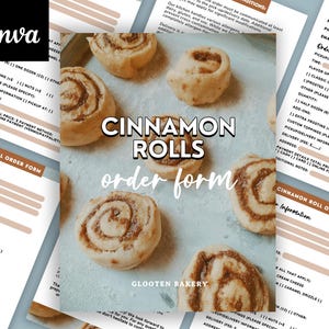 Zimtschneckenkuchen Bestellschein mit Zimtrolle & Allergen-Warnetiketten | Geschenkgutschein/Speisekarte | CANVA Einfache Bearbeitung | Brauner Zucker