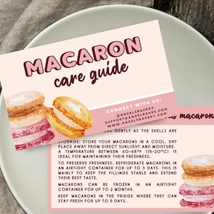 French Tea Rose Macaron Care Card | Small Business Owner Gift | 3.5 x 2&quot; | Canva Easy Editing | Small Bakery |  Watercolor Design
