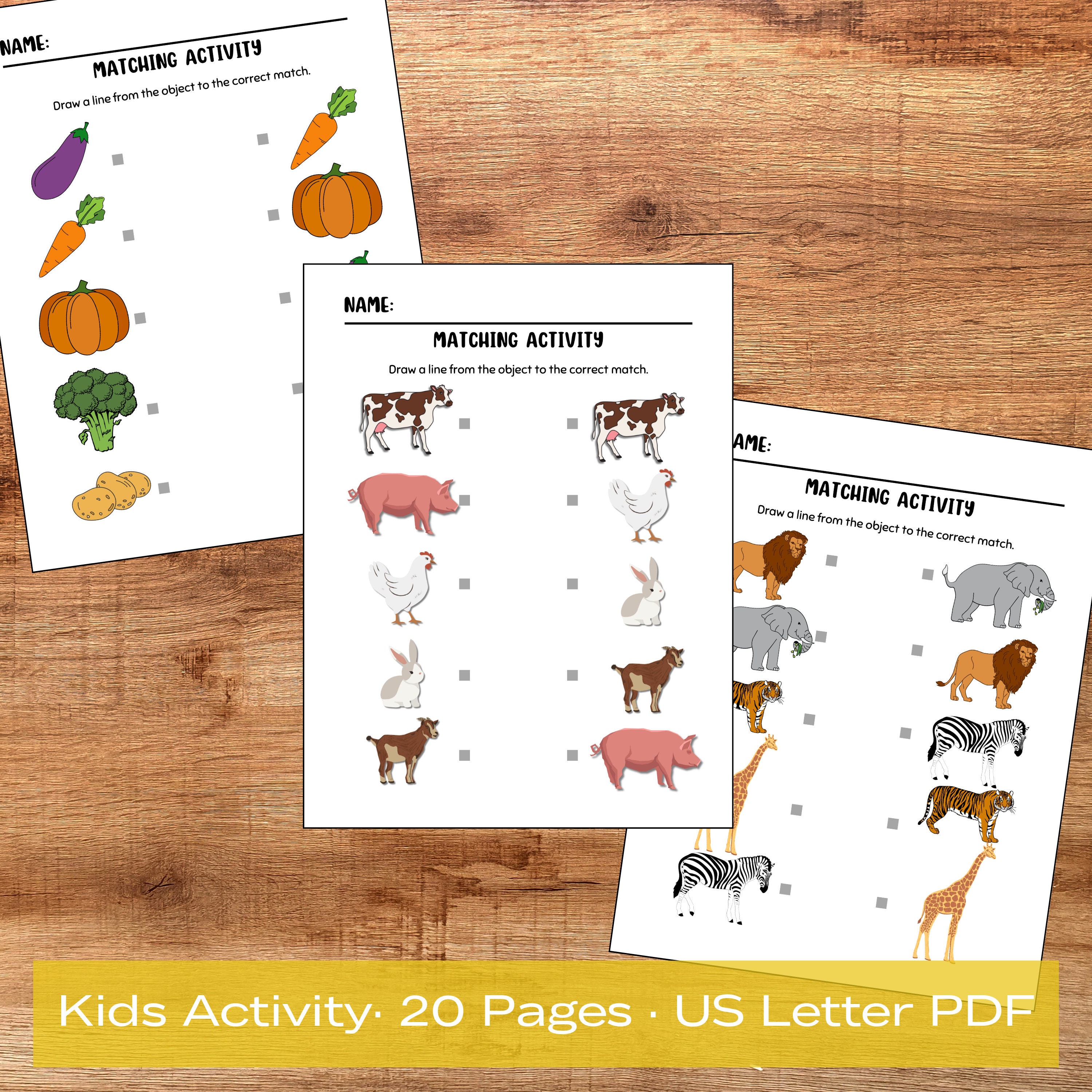 Printable Matching Activity Worksheet for Preschool Kindergarten Match ...