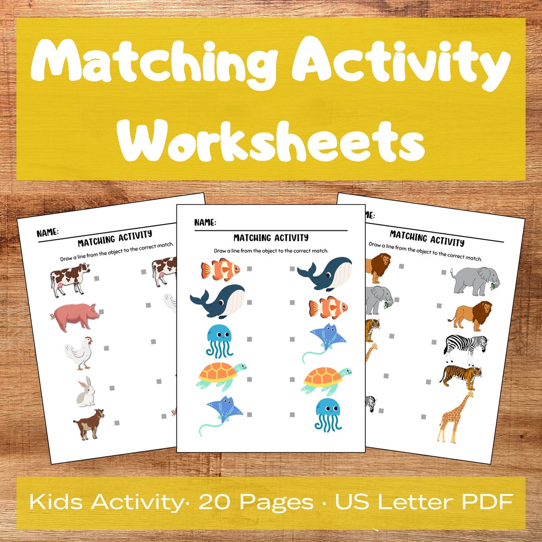 Printable Matching Activity Worksheet for Preschool Kindergarten Match ...