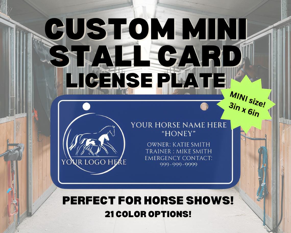 Personalizable Horse Stall MINI Plate with Logo, Custom License Plate for Rider Stall Tack Room, Horse Show Trainer Safety Gift, Equestrian
