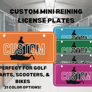 Personalisierbares benutzerdefiniertes Mini-Nummernschild, Pferdeshow-Golfwagen-Fahrradtrainer-Geschenk für Pferdesport, Sattelraum, Ranch-kleiner Teller