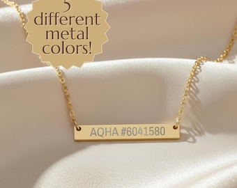 Custom Horse Registration Necklace Custom Equestrian Necklace Registration Custom Horse Jewelry OTTB Gift Tattoo Horse Gift AQHA Gift