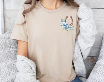 Horseshoe Shirt Equestrian Barn Shirt Horse Show Mom Tee Mother's Day Gift Horse Girl T-Shirt Horseback Riding Apparel Pretty Horse Floral