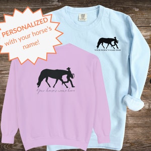 Personalized Horse or Barn Name Showmanship Quarter Horse Sweatshirt, Custom Equestrian Shirt for Horse Shows gift for Trainer, Rider