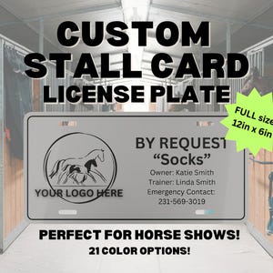 Placa personalizada para establo o establo con logotipo, información para concursos ecuestres, placa personalizada para entrenadores, seguridad, accesorio para concursos ecuestres