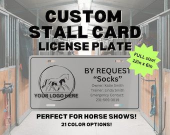 Personalized Stall Plate Card for Horse or Barn with Logo, Horse Show Information, Custom Plate for Trainer, Safety, Horse Show Accessory