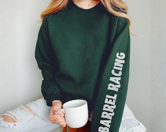Barrel Racing Sleeve Print Sweatshirt Fast Horse Gift Rodeo Crewneck Quarter Horse Lover Gift Barrel Racer Unisex Shirt Minimalistic Horse
